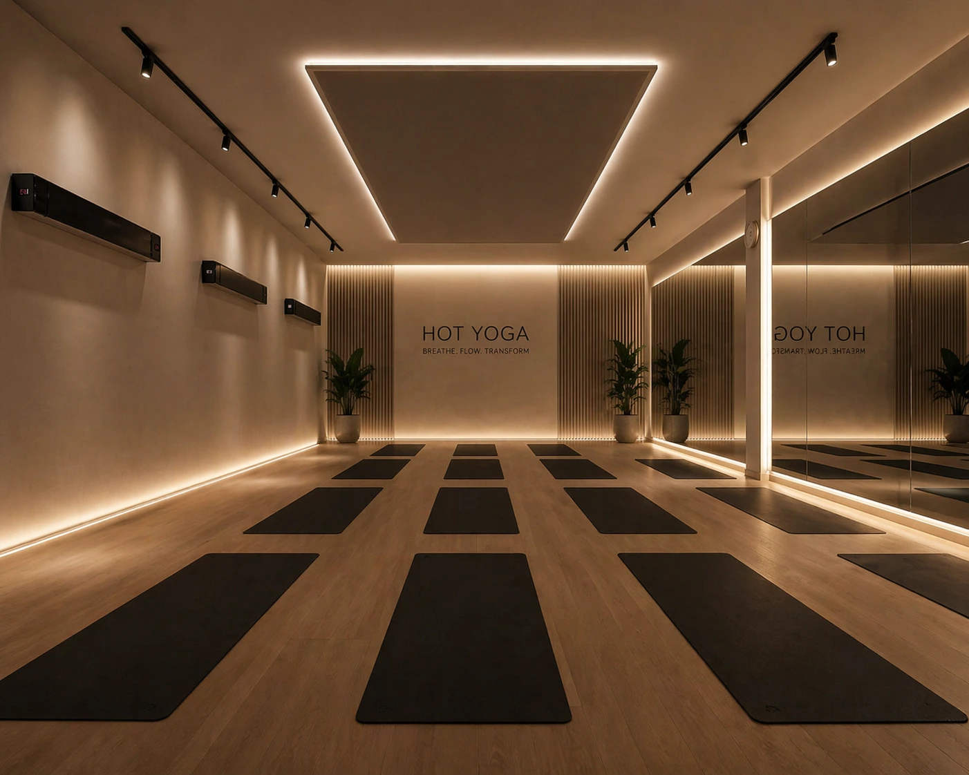 Interior Studio Hot Yoga Mewah dengan Pemanas Infrared